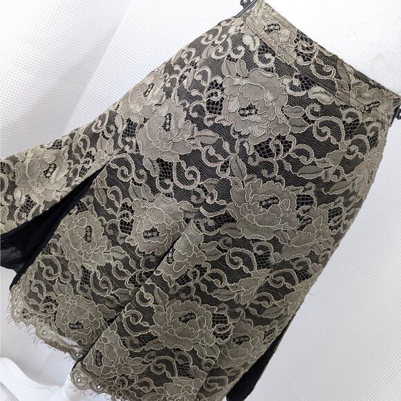 TORY BURCH! TAUPE BEIGE EMBROIDERED LACE, BLACK CHIFFON "CHEER" SKIRT! SZ 0 - Picture 9 of 9